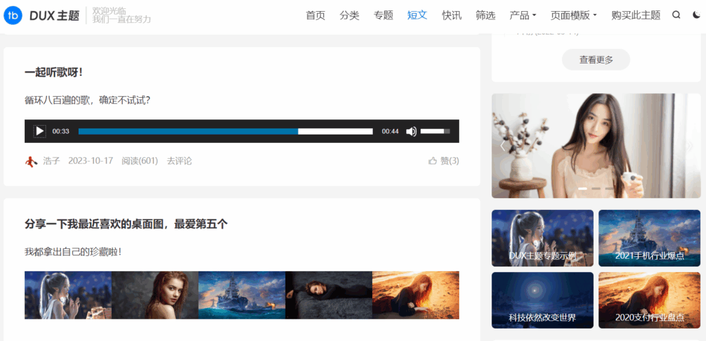 DUX 9.5主题发布类似微博的一句话短文样式的设置经验记录-点智资源网